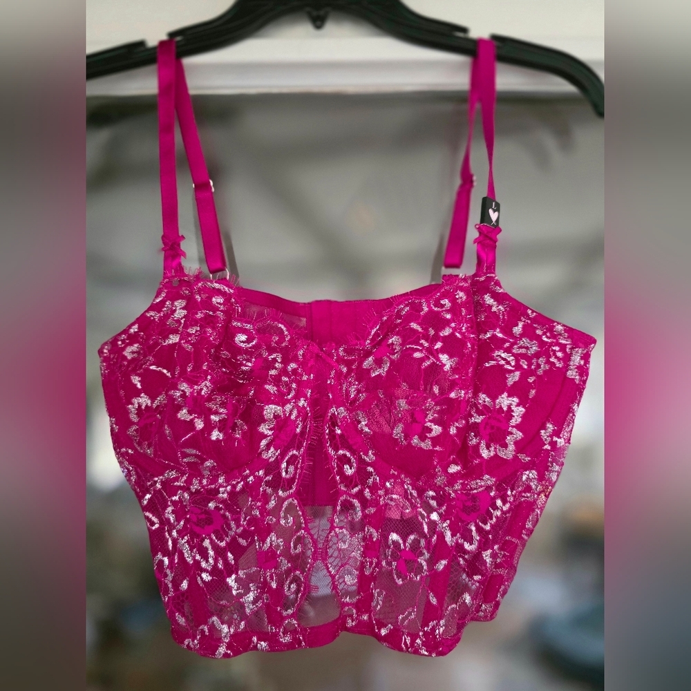 NWT Victoria's Secret Lingerie Bustier Corset Bra Top Sz Large Sexy Hot Pink